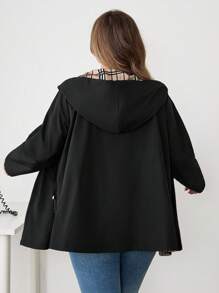 SHEIN CURVE+ 大码女装/秋装/秋季女装/女士冬装/大码女装冬装。几何印花双面宽松长袖连帽外套，适合秋冬季节，秋季女装秋装/秋冬 - 彩色 - 查看 9