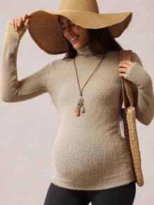 Boho Mama Maglietta casual da donna in gravidanza, a tinta unita, con collo alla coreana, vestibilità slim, adatta per l'autunno/inverno