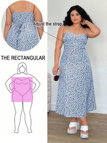 Solflare Plus Size Women Beach Vacation Outfits,White Ditsy Floral Green Strap Dress,Spring Summer Clothes Milkmaid Dress