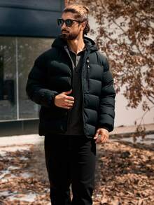 EURMUSE Men Zipper Coat Hooded Regular Wintercoat - Black - View 1