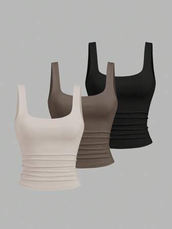 Sweetra Women's Casual Pleated Scoop Neck Tank Top, Summer