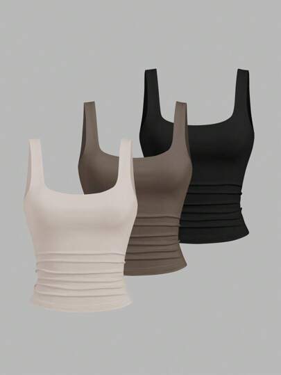 Sweetra Women's Casual Pleated Scoop Neck Tank Top, Summer