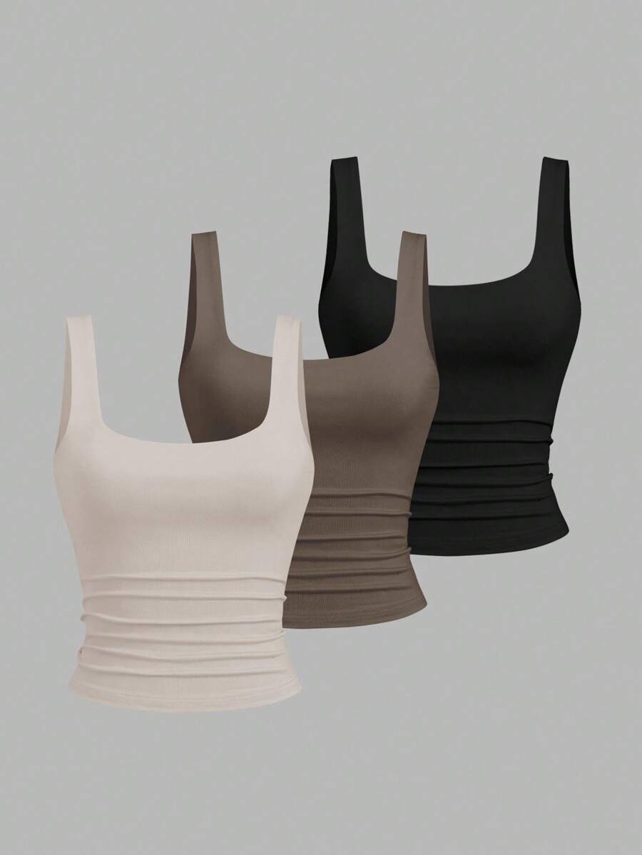 Sweetra 女式休闲褶皱圆领背心，夏季 - 彩色 - 查看 1