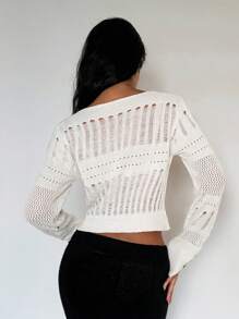 EgrlEra Cardigan Rajut Pendek Model Pas Badan dengan Desain French Chic dan Kancing, Model Leher V, Gaya Musim Gugur dan Musim Dingin untuk Wanita - Krem - View 2
