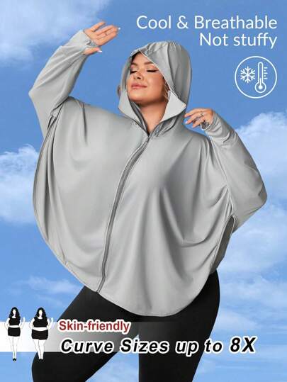 SHEIN CURVE+ 大码女式蝙蝠衫防晒夹克、夏季冰夹克、夏季防晒夹克、Curve Plus、Hoho Vacation