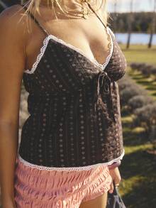 Aralina Women's Autumn/Winter Boho Cute Cami Top With Contrast Lace Trim Perfect For Women's Office And Teacher And Country Concert - Multicolor - View 4