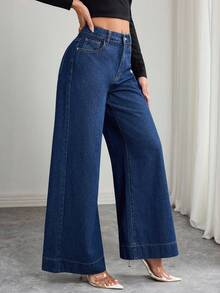 Elenzga Women's Loose Straight Leg Casual Denim Wide Leg Pants, Versatile For Summer - Dark Wash - View 6