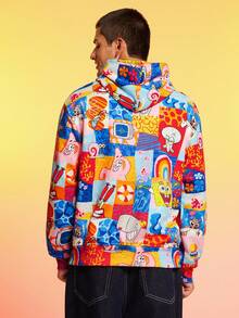 SpongeBob SquarePants | SHEIN 男士休闲卡通拼布印花口袋连帽衫，春秋季 - 彩色 - 查看 2