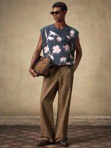 Business Casual Áo vest dệt kim AKNOTIC dành cho nam, áo len cổ tròn màu xám, có thể giặt bằng máy hoặc giặt khô, áo chui đầu dáng rộng, phù hợp với nhiều mùa, thu đông - Xám - Xem 2