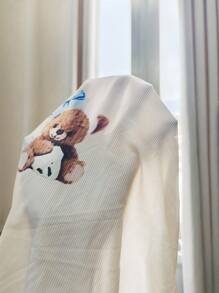 3pcs Women's Bear Print Pajama Set - Lace Trim Spaghetti Strap Camisole, Pleated Shorts, And Straight Leg Casual Pants Print  Cozy And Elegant Details - Apricot - View 7