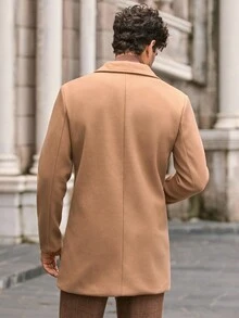 Manfinity NXTstreet Áo khoác ngoài nam dáng suông hai hàng cúc, màu trơn, kiểu dáng châu Âu thu đông, màu be. - Màu Khaki - Xem 6