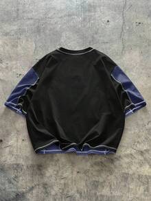 AXEPEAK Camiseta holgada de cuello redondo con contraste de color para hombre