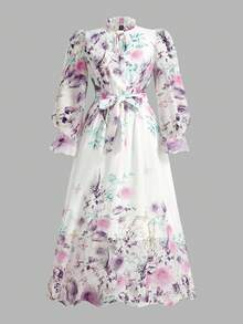 Ellevyn Plus Size Women's Elegant Floral Print Long Maxi Dress, Lightweight & Romantic, Suitable For Summer & Autumn