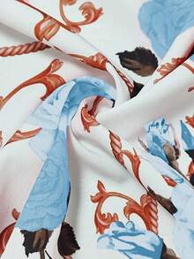 SHEIN Clasi Bộ 2 món áo sơ mi họa tiết hoa đi làm thanh lịch và quần dài màu trơn dành cho nữ (thắt lưng trang trí) - Màu xanh nhạt - Xem 7