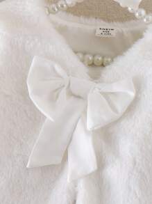 Souflis Souflis Toddler Girls' Cute White Bow Plush Long Sleeve Comfortable Autumn/Winter Jacket Fancy Baby Girl Clothes Fall