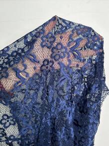 Fairmaia Plus Size Women's Traditional German Floral Lace Long Sleeve Cutout Blouse, Halloween - Navy Blue - View 6