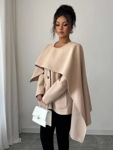 Selianne Women's Elegant Light Brown Shawl Top Outerwear 2 Pieces Set, Winter - Coffee Brown - View 6