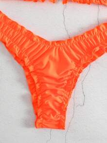 Oceva Summer Beach Frill Trim Bandeau Bikini Set, Orange Bathing Suit - Orange - View 4