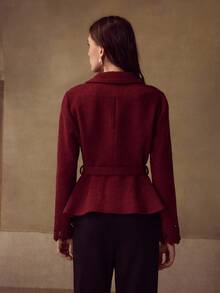 MOTF PREMIUM 粗花呢刺绣激光切割袖口系腰带西装外套 - 鏽棕色 - 查看 3