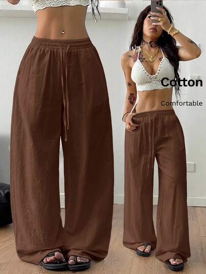 Coolane Women's Summer Country Concert Going Out Beach Outfits Boho Basic Minimalist Washed 100%Cotton White Pants Curved Hem Pants Cotton Pants,Fall