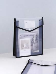 1 件/2 件大容量 A4 文件夹，加厚防水文件袋，带透明纽扣封口，文件/学生档案袋 - 黑色 - 查看 6