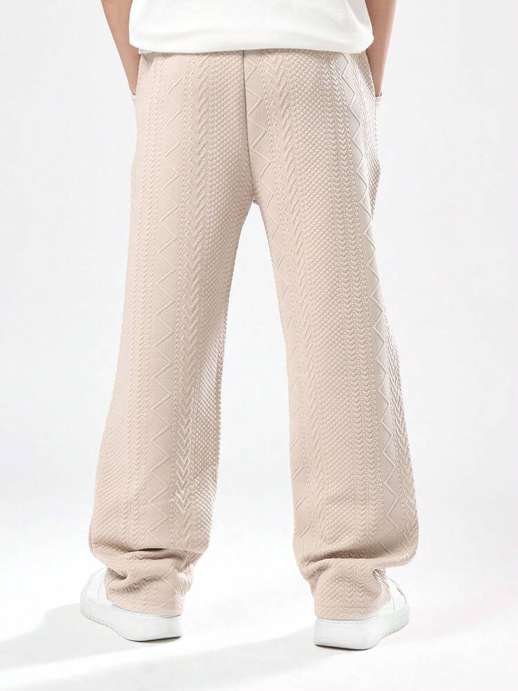 Textured Zig Zag Pattern Pants With Drawstring And Pockets