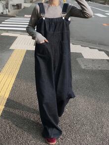 FRIFUL Women's Loose Fit Baggy Denim Jumpsuit With Dual Pockets - Grey - View 1