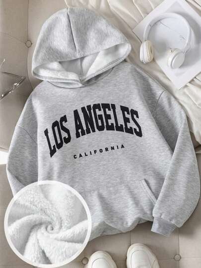 SHEIN Teen Girls' Light Gray Knit Letter Print Versatile Comfortable All-Match Casual Sporty Sweatshirt Top,In Fall/Winter