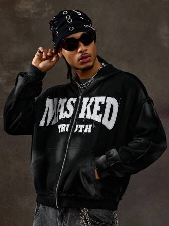 Street Life Sudadera con capucha para hombres con dobladillo deshilachado y desgastado, corte holgado y acortado