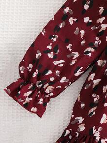 Emery Rose Kids Emery Rose Kids 年轻女孩夏季/秋季全身印花荷叶边荷叶边袖连衣裙，非常适合夏季和秋季休闲日常穿着和学校日常穿着，妈妈和女儿和姐妹搭配 - 紅色 - 查看 3