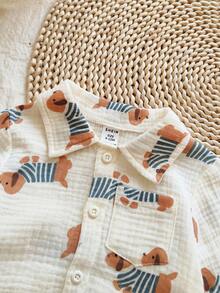 Vintaside Kids 1 Conjunto de camisa de manga larga con cuello y pantalones cómodos para niño pequeño, versátil para acampar, usar en casa, adecuado para la temporada de otoño, práctico y de moda para el tiempo libre al aire libre o en casa - Albaricoque - Ver 6