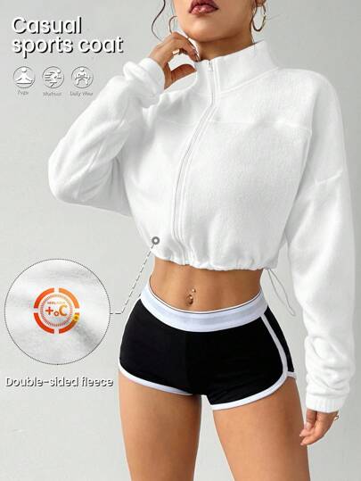 Dewbera 女士纯色落肩长袖短款瑜伽运动夹克