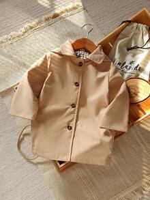 SHEIN 1pc Baby Boy Spring/Autumn Windbreaker, Toddler Fashion Casual Hooded Jacket, Infant Stylish Bomber Coat, Children Spring/Autumn Outerwear, Babyboy Solid Color Lightweight Jacket, Versatile Topper Fall Winter