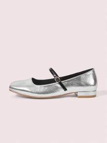 CUCCOO DOLLMOD Giày Mary Jane đế bằng màu đỏ, mũi vuông, họa tiết kẻ caro, phong cách sinh viên, gót thấp dễ thương kiểu Nhật Bản - Bạc - Xem 7