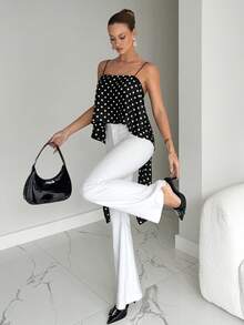 Siren Gaze 女式性感露背波尔卡圆点印花系带不对称下摆吊带背心，夏季假日风格 - 黑與白 - 查看 3