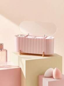 SHEIN 1 pieza Caja de almacenamiento de escritorio con múltiples compartimentos, regalo para el Día de San Valentín - Rosa Pálido - Ver 4