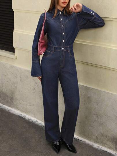 Jeanoix 女士时尚休闲优雅淑女街头复古牛仔工装裤和连体裤