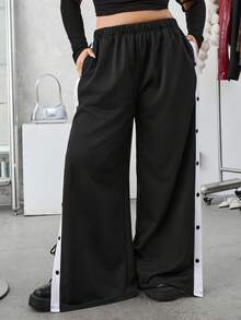 SHEIN EZwear 2025 新款加大码春夏男女通用不对称后幅超宽腿宽松褶皱西装裤，时尚前卫，适合办公室和休闲穿着。 - 黑色 - 查看 6