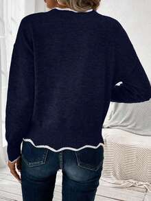 EURMUSE Damtröja med raglantröja och kontrastdetaljer, casual - Marinblå - Visa 2