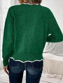 EURMUSE Women's Casual Loose V-Neck Drop Shoulder Long Sleeve Sweater, Autumn,Jumper,Cream Jumper,Jumpers,Christmas Jumper,White Jumper,Black Jumper,Ladies Jumper,Women's Jumpers - Green - View 2