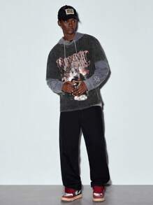 MODCRASH Men's Washed Black Short Sleeve Casual Round Neck T-Shirt, Streetwear, Goth, Graphic Tee, Halloween - Black - View 4