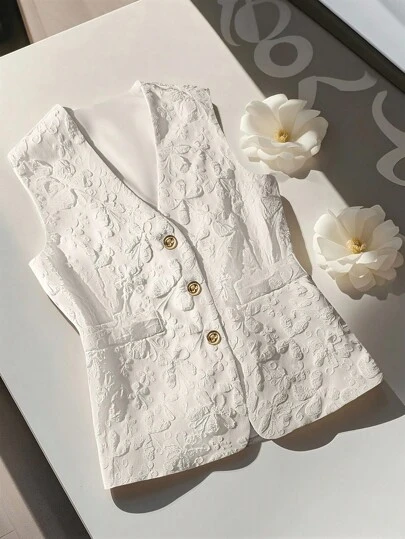 Franclia 法式优雅轻奢精美提花独特气质派对上衣无袖衬里女士商务休闲女式上衣女装上衣吊带背心外出上衣