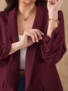 SHEIN Clasi 粉色大码女士西装外套，通勤和商务优雅装扮，秋冬商务休闲女士 - 紫紅色 - 查看 3