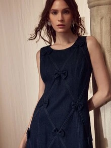 MOTF STUDIO BOW DETAIL ZIPPER DENIM DRESS