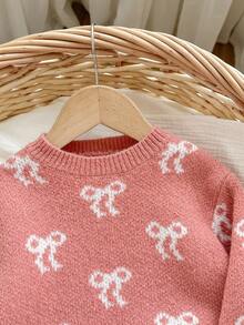 SHEIN 女婴冬季秋季蝴蝶结图案毛衣 - 粉色 - 查看 6