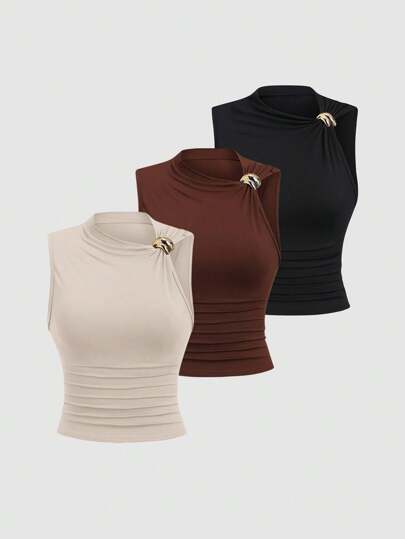 Sweetra Women's Ruched Fitted Summer Top