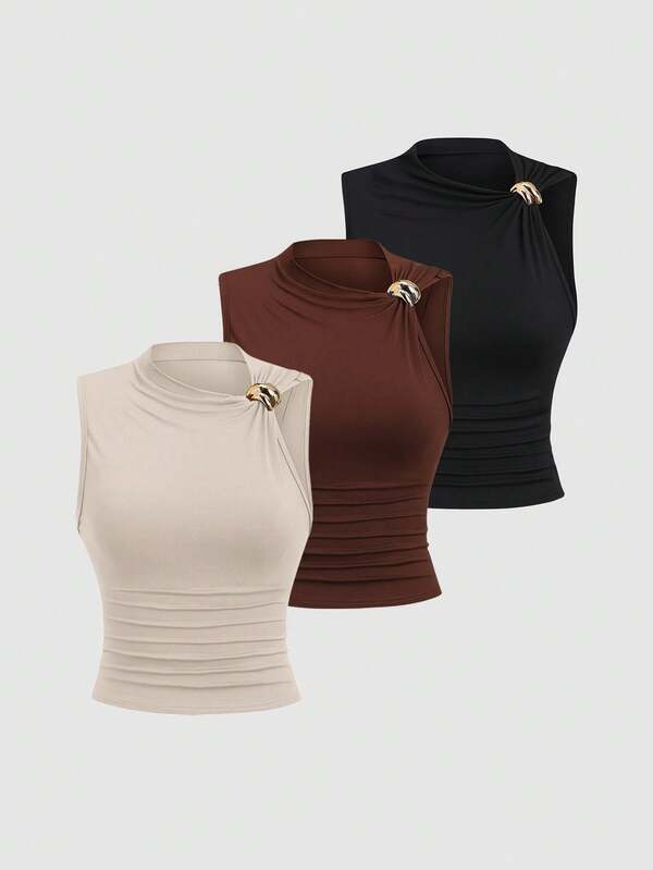 Sweetra Women's Ruched Fitted Summer Top