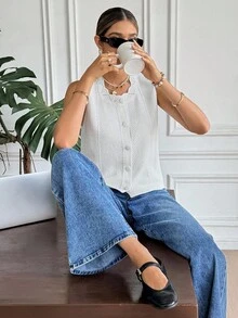 SHEIN Frenchy Damen Mode Lässig Elegant Knopf Strickweste - Aprikosenfarben - Übersicht 7