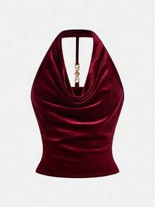 Girlism 2 件套优雅勃艮第红露背上衣和迷你裙套装，适合少女 - 酒紅色 - 查看 7