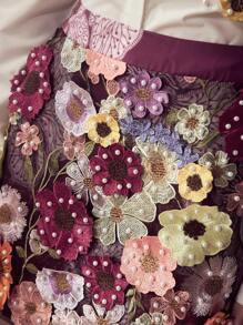 MOTF PREMIUM Chân váy thêu hoa 3D nhiều màu sắc và đính ngọc trai giả - Màu tím - Xem 4